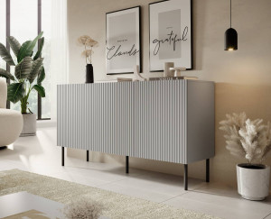 COMODA LIVING ASENSIO KM-1, 150X81 CM, GRI DESCHIS/NEGRU, MDF LAMINAT, PAL SI METAL, STIL MODERN
