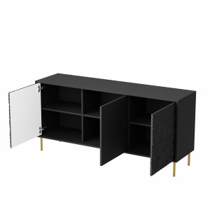 COMODA LIVING BULLET KM-1, 155X73 CM, NEGRU/AURIU, MDF LAMINAT, PAL SI METAL, STIL MODERN - Img 3