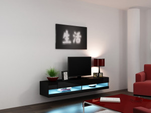 COMODA LIVING CU LED VIGO 180 NEGRU DESIGN MODERN CM