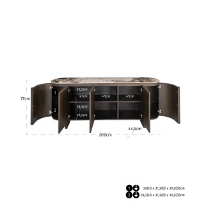 COMODA LIVING LANGFORD 200CM, REALIZAT DIN LEMN DE STEJAR, MDF SI CERAMICA, CULOARE MARO, DESIGN DEOSEBIT, RICHMOND INTERIORS - Img 3