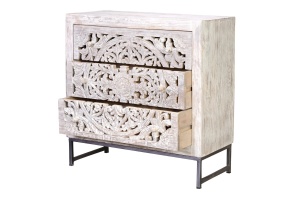 COMODA LIVING MYKONOS 80CM, REALIZATA DIN LEMN DE MANGO SI METAL, CULOARE ALB ANTICHIZAT, GINER Y COLOMER - Img 4