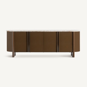COMODA MODERNA LANXADE 216CM, REALIZATA DIN LEMN SI MARMURA, CULOARE BEJ/MARO - Img 2