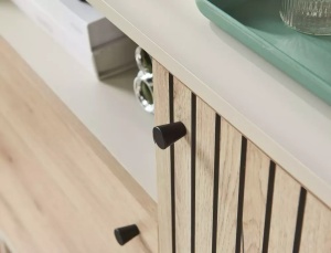 COMODA RTV FROST K2, STEJAR ALPIN/ALB ANTICHIZAT, DIN PAL LAMINAT SI METAL, STIL MODERN - Img 3