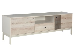 COMODA RTV FROST STEJAR ALPIN/ALB ANTICHIZAT, DIN PAL LAMINAT SI METAL, STIL MODERN - Img 2