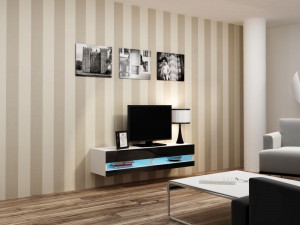 COMODA RTV LIVING CU LED VIGO 140 ALB/NEGRU DESIGN MODERN CM