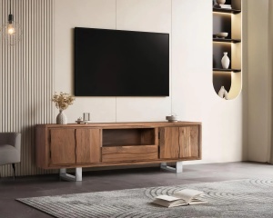 COMODA TV 170CM, REALIZATA DIN LEMN DE SALCAM SI METAL, CULOARE NATUR, GINER Y COLOMER - Img 2