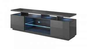 COMODA TV, CAMA-EVA-RTV-GRA/GRA 180CM, DIN PLACI LAMINATE SI MDF, GRI LUCIOS, DESIGN MODERN - Img 1