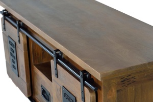COMODA TV JUPITER 130CM, REALIZATA DIN LEMN DE MANGO SI METAL, CULOARE NATUR/NEGRU, GINER Y COLOMER - Img 7