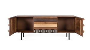 COMODA TV KENYA 140CM, REALIZATA DIN LEMN DE MANGO SI METAL, CULOARE NATUR/NEGRU, GINER Y COLOMER - Img 3