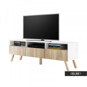 COMODA TV LAVELLO DE CULOARE ALBA/SONOMA 150CM DESIGN SCANDINAV - Img 1