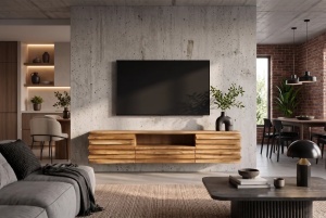 COMODA TV RELIEF 200CM, REALIZATA DIN LEMN MASIV DE SALCAM, MONTAJ PE PERETE, CULOARE NATUR, INVICTA INTERIOR - Img 6