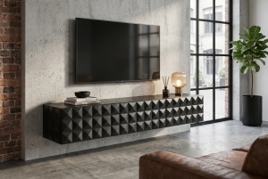 COMODA TV VULCANO, 160CM, 3D, REALIZAT DIN LEMN DE MANGO, CULOARE NEGRU, INVICTA INTERIOR - Img 11