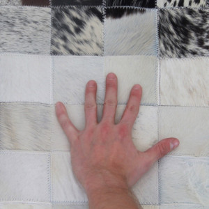 Covor de lux din piele, negru/bej/alb, patchwork, 150x150, PIELE DE VITĂ TIP 9, 0000188871 - Img 6