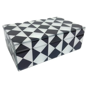 CUTIE DE DPOZITARE MARE, SILAS JB-0103, ALB/NEGRU, CONFECTIONATA DIN MDF SI STICLA, RICHMOND INTERIOR