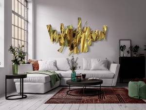 DECORATIUNE PERETE, FRACTURE 182CM, METAL CURBAT, AURIE, DESIGN EXCLUSIV - Img 2