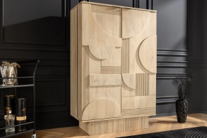 DULAP BAR, ART DECO 140CM, 3D, LEMN DE MANGO, ALB ANTICHIZAT, ARTIM GROUP SELECTION - Img 1