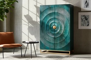 DULAP BAR LIVING, GOLDEN SUNSET 140CM, REALIZAT DIN LEMN DE MANGO 3D SI METAL, REALIZAT MANUAL, CULOARE TURCOAZ, ARTIM GROUP SELECTION - Img 5