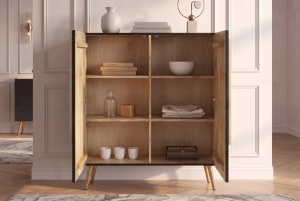 DULAP /BUFET LIVING AURUM 120CM, REALIZAT DIN LEMN DE MANGO SI PICIOARE DIN METAL, CULOARE NEGRU/AURIU - Img 2