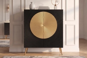 DULAP /BUFET LIVING AURUM 120CM, REALIZAT DIN LEMN DE MANGO SI PICIOARE DIN METAL, CULOARE NEGRU/AURIU - Img 12