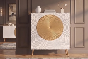DULAP /BUFET LIVING AURUM 120CM, REALIZAT DIN LEMN DE MANGO SI PICIOARE DIN METAL, CULOARE ALB/AURIU - Img 10