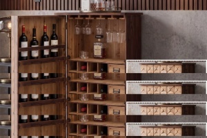 DULAP LIVING DEOSEBIT, BODEGA 90CM, REALIZAT DIN LEMN DE PIN SI METAL, CULOARE MARO ANTICHIZAT/NATUR, ARTIM GROUP - Img 5