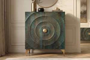 DULAP LIVING GOLDEN SUNSET 120CM, REALIZAT DIN LEMN DE MANGO, DE CULOARE TURCOAZ/MULTICOLOR, MODEL 3D, ARTIM GROUP - Img 7