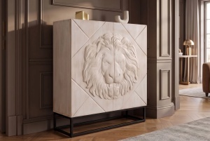 DULAP LIVING LION 120CM, REALIZAT DIN METAL SI LEMN DE MANGO 3D, DE CULOARE CREM/NEGRU - Img 11