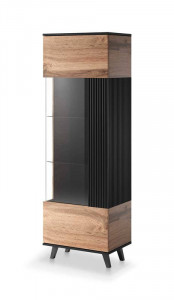 DULAP/VITRINA RANDOM W-1, 182X60 CM, STEJAR WOTAN/NEGRU, DIN MDF FURNIRUIT, STICLA, POLIPROPILENA SI METAL, STIL MODERN - Img 2