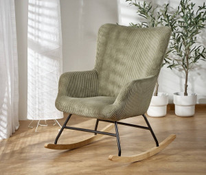 FOTOLIU BALANSOAR BELMIRO, VERDE/NEGRU/NATURAL, TAPITERIE DIN CATIFEA SI PICIOARE DIN METAL SI LEMN MASIV, STIL MODERN