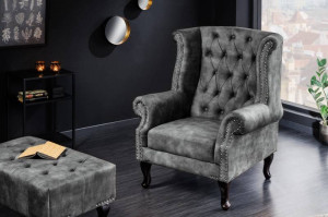 FOTOLIU CHESTERFIELD 105CM, CATIFEA GRI, ASPECT ANTICHIZAT - Img 2