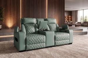 FOTOLIU CINEMA 2 LOCURI HOLLYWOOD, REGLABIL ELECTRIC, REALIZAT DIN PIELE ECO, CULOARE VERDE SALVIE, INVICTA INTERIOR - Img 4