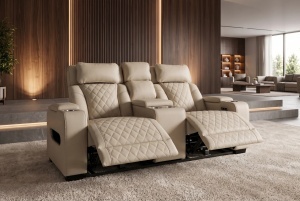 FOTOLIU CINEMA 2 LOCURI HOLLYWOOD, REGLABIL ELECTRIC, REALIZAT DIN PIELE ECO, CULOARE BEJ, INVICTA INTERIOR - Img 10