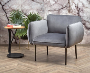 FOTOLIU CONFORTABIL BRASIL, GRI/NEGRU, TAPITERIE DIN CATIFEA SI PICIOARE DIN METAL, STIL MODERN, HALMAR