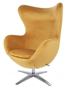 FOTOLIU CONFORTABIL EGG SZEROKI VELVET, GALBEN MUSTAR/CROM, DIN CATIFEA SI METAL, STIL MODERN