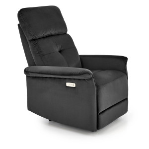 FOTOLIU CONFORTABIL SEMIR, NEGRU, TAPITERIE DIN CATIFEA, CU FUNCTIE DE RABATARE SI PORT USB, STIL MODERN