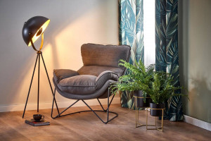 FOTOLIU CONFORTABIL VOLKER, GRI/NEGRU, TAPITERIE DIN STOFA SI PICIOARE DIN METAL, STIL MODERN