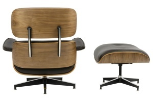 FOTOLIU CU TABURET LOUNGE HM, PIELE NATURALA ITALIANA SI LEMN, CULOARE NEGRU/MARO, STIL EAMES - Img 4