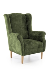 FOTOLIU HERMES, VERDE OLIVE/NATURAL, TAPITERIE DIN STOFA FINA SI PICIOARE DIN LEMN MASIV, STIL MODERN