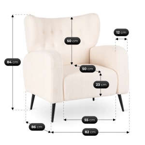 FOTOLIU LIVING NICO, REALIZAT DIN METAL SI TEXTIL BOUCLE, CULOARE CREM, ARTIM MEBLE - Img 9