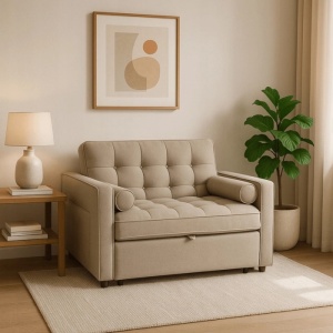 FOTOLIU RABATABIL, ARTIM MEBLE, CU SPATIU DE SOMN, REALIZAT DIN TEXTIL BEJ INCHIS, STIL MODERN - Img 2