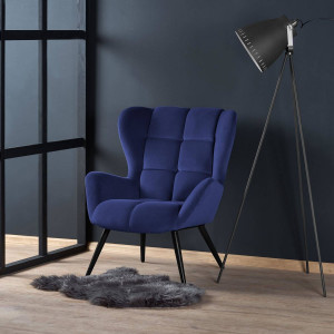 FOTOLIU TYRION, ALBASTRU/NEGRU, TAPITERIE DIN CATIFEA SI PICIOARE DIN METAL, STIL MODERN