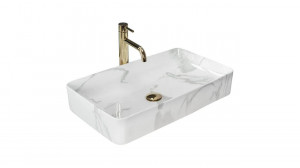LAVOAR REA DENIS, SHINY MARMO, EFECT DE MARMURA ALBA, 61,5 CM, DIN CERAMICA, CALITATE SUPERIOARA - Img 5