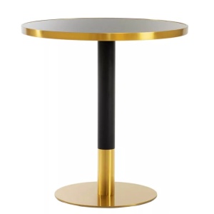 Masă de cafenea rotunda 70cm, culoare negru/auriu, metal si mdf design marmura