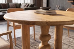MASA DE DINING ARTE ROTUNDA 120CM, REALIZATA DIN LEMN MASIV DE MANGO, DE CULOARE NATUR - Img 2