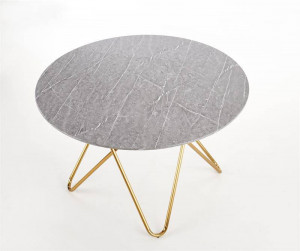 MASA DINING BONELLO, CU EFECT DE MARMURA GRI DESCHIS/AURIU ANTICHIZAT, 120 CM, DIN MDF SI METAL, STIL MODERN - Img 8