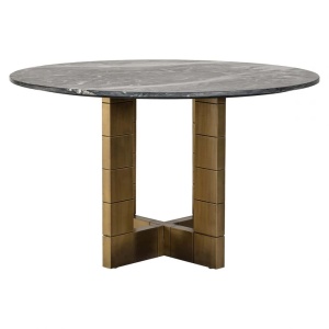 MASA DINING COLLADA, 130 CM, EFECT DE MARMURA NEAGRA/AURIU ANTICHIZAT, DIN MARMURA SI METAL, RICHMOND INTERIORS - Img 5