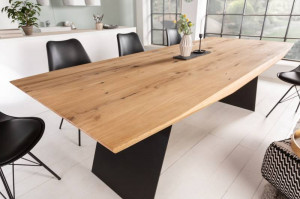 MASA DINING DIN LEMN MASIV 240CM, GRAND OAK, COD 41185, STEJAR SI SUPORT DIN METAL, STIL INDUSTRIAL - Img 2