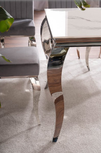 MASA DINING EFECT DE MARMURA ALBA/CROM, 180 CM, BLAT DIN CERAMICA SI METAL, STIL MODERN - Img 3