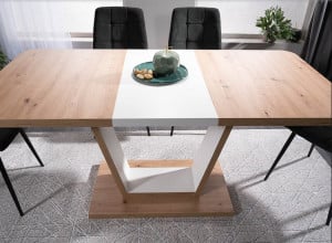MASA DINING EXTENSIBILA 120/160 CM, STEJAR ARTISAN/ALB MAT, DIN PAL LAMINAT, STIL MODERN - Img 3