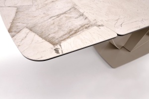MASA DINING EXTENSIBILA BENJAMIN 160/240 CM, CULOARE BEJ/ CASMIR, BLAT DIN STICLA, CERAMICA SI PICIOARE DIN METAL, STIL MODERN - Img 4